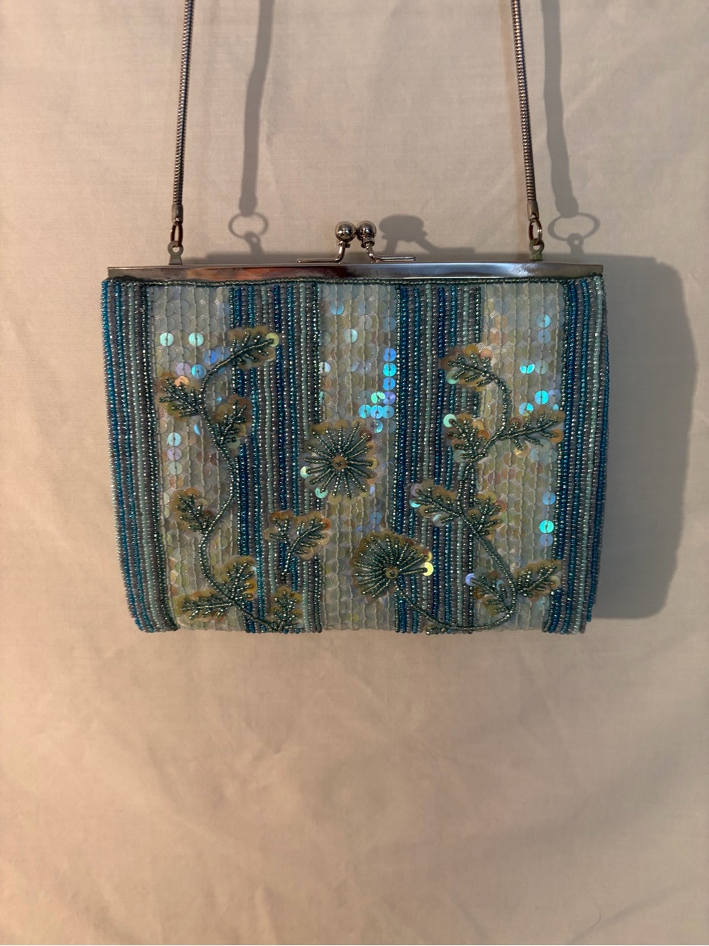 Valerie Stevens Beaded Aqua Floral Evening Clutch